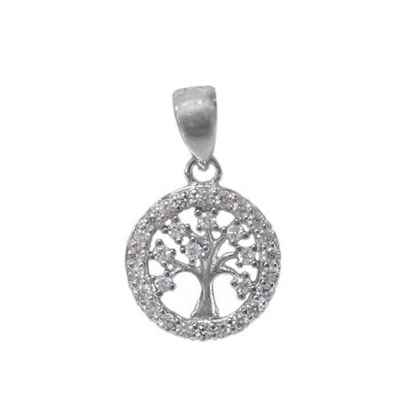 Sterling Silver Small Tree of Life w/Cubic Zirconias - Click Image to Close